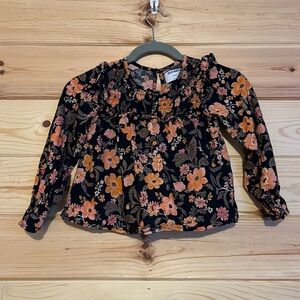 Old Navy Black Peach Pink Floral Top Cotton Rayon